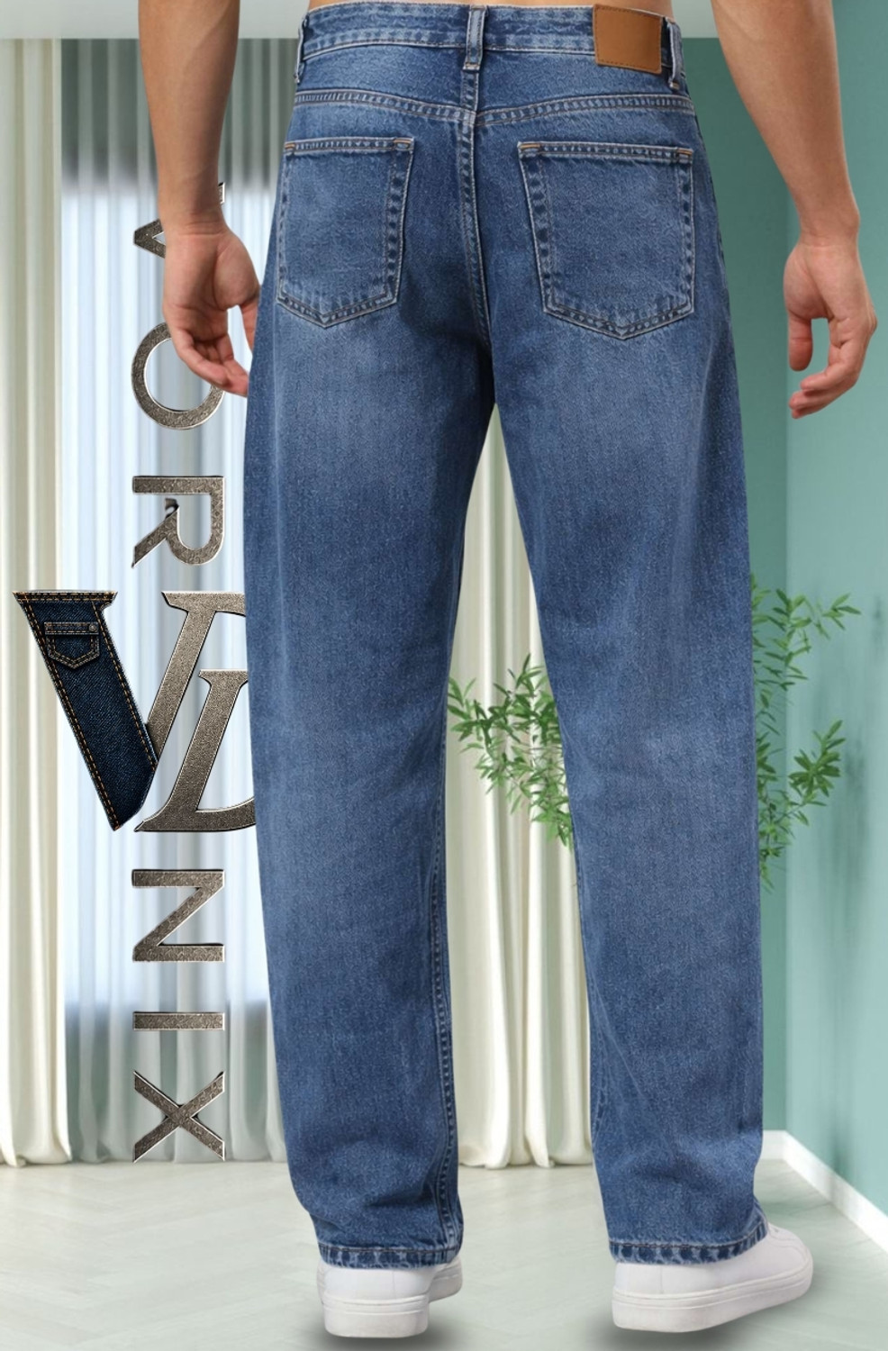 Image of VORNIX DENIM Men Loose Fit Mid Rise Blue Jeans