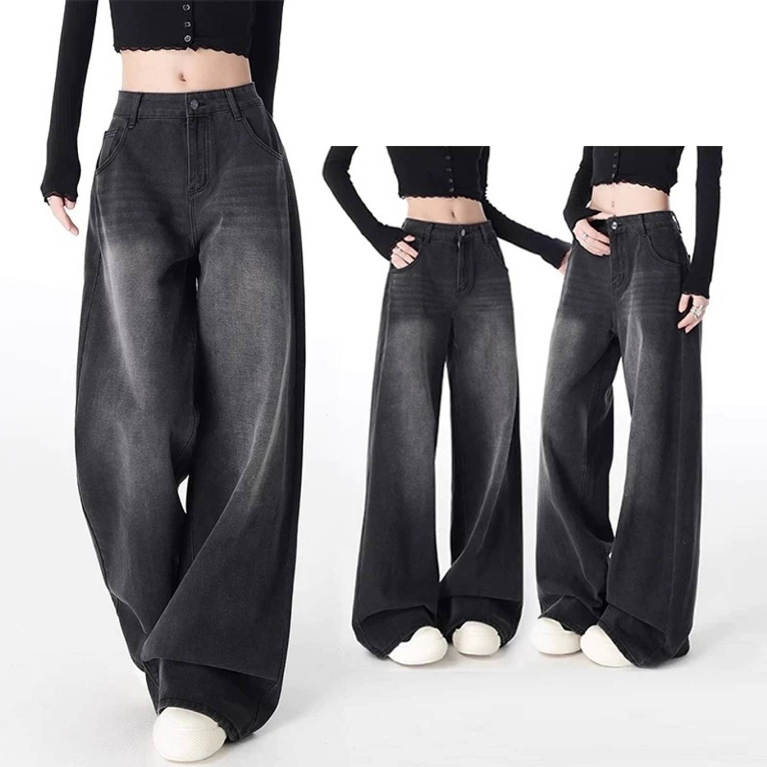 Lavish Baggy Fit Women Black Jeans