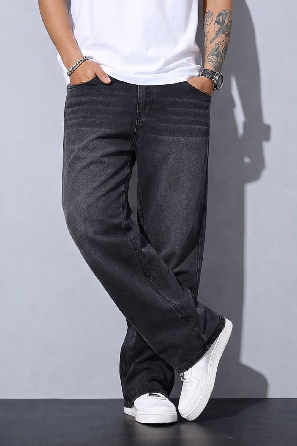 Image of MARSH HAWK Men Straight Fit Mid Rise Black, Grey Jeans