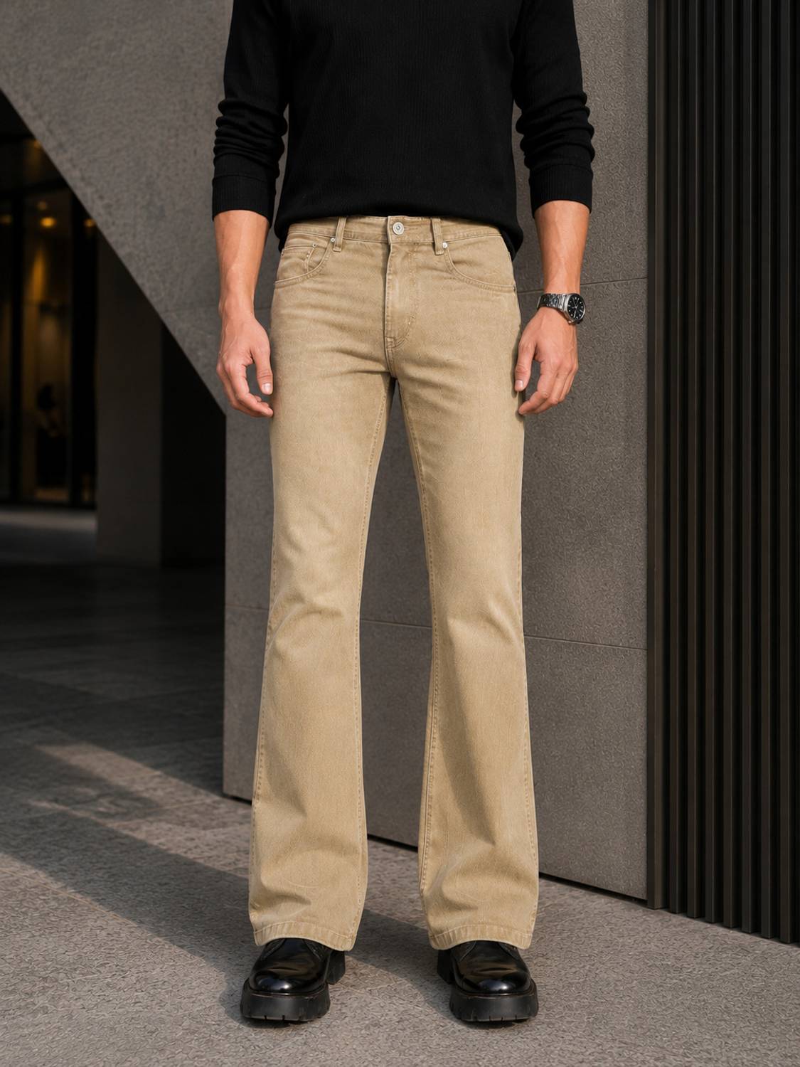Netyork Boot-Leg Men Beige Jeans - Image 1