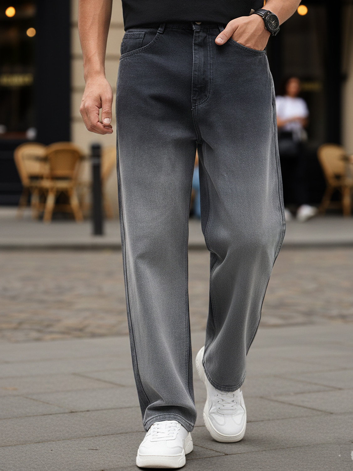 Image of Urbano Fashion Loose Fit Men Dark Grey Jeans