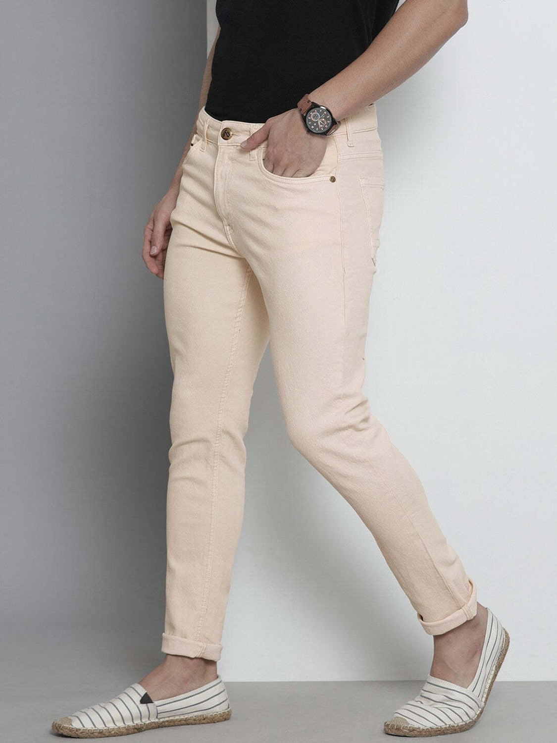 Image of The Indian Garage Co. Men Beige Jeans