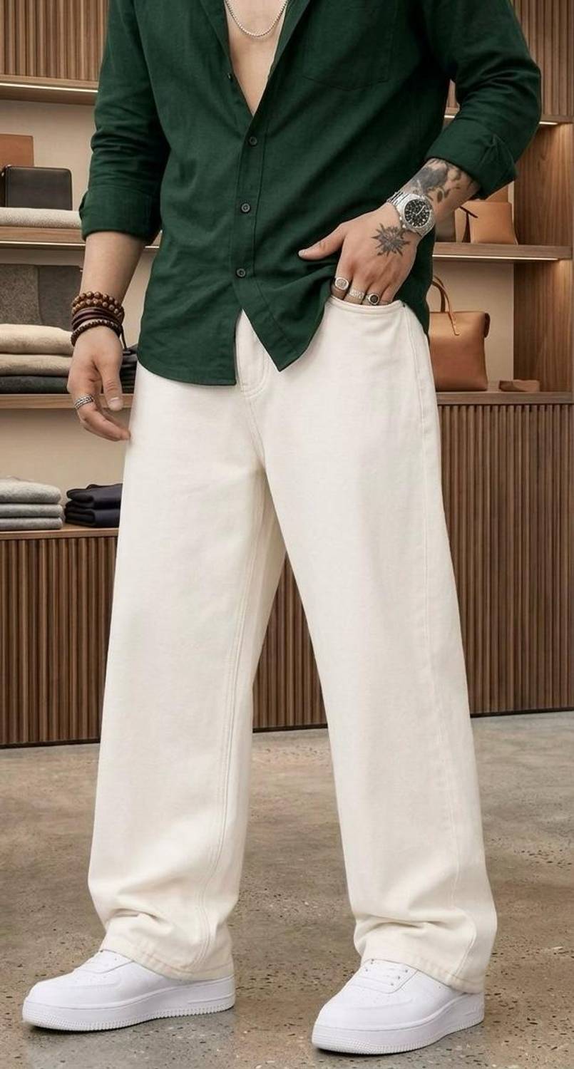 FLAYING Loose Fit Men Beige Jeans - Image 3