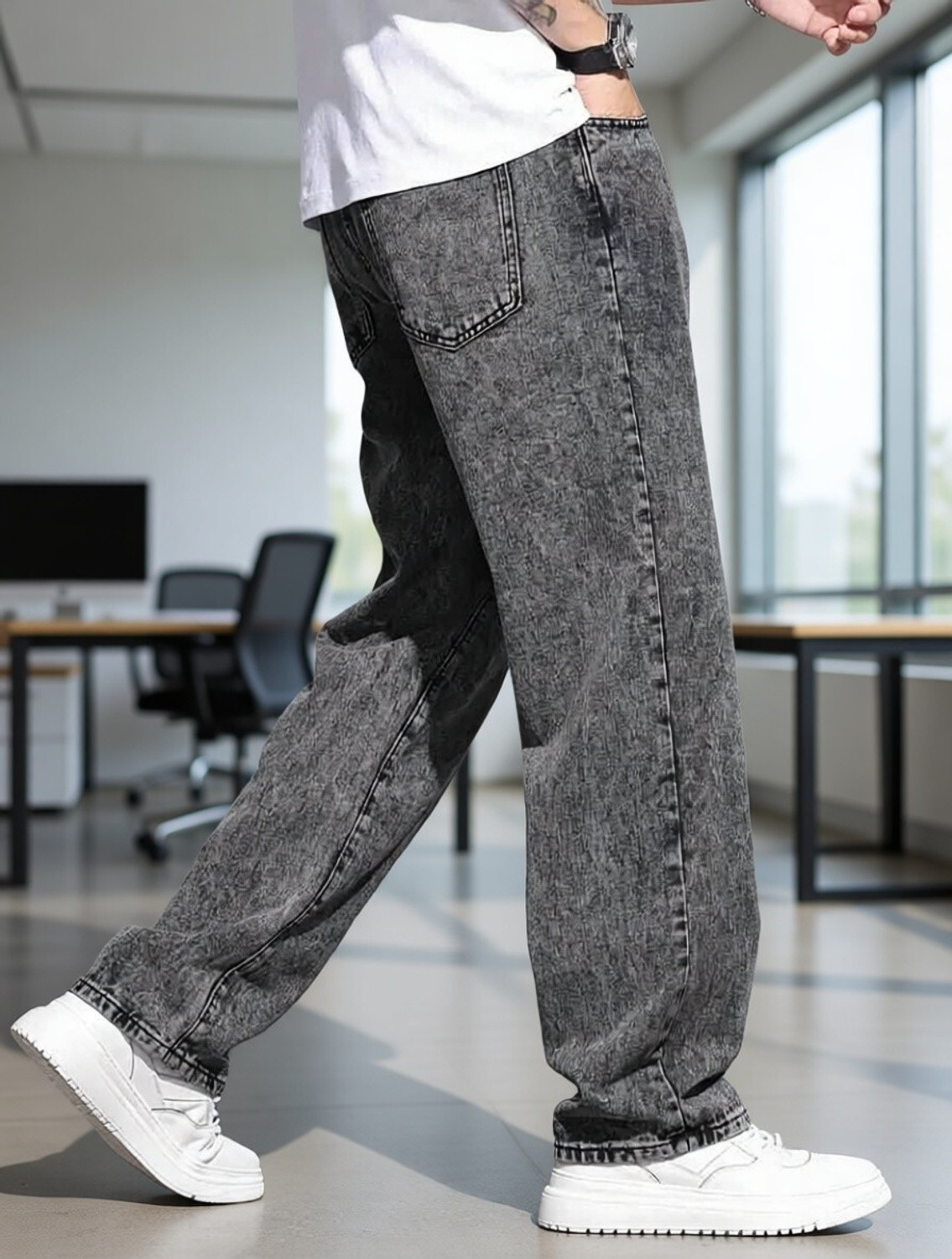 Image of DENIM LOOK Baggy Fit Men Grey Jeans