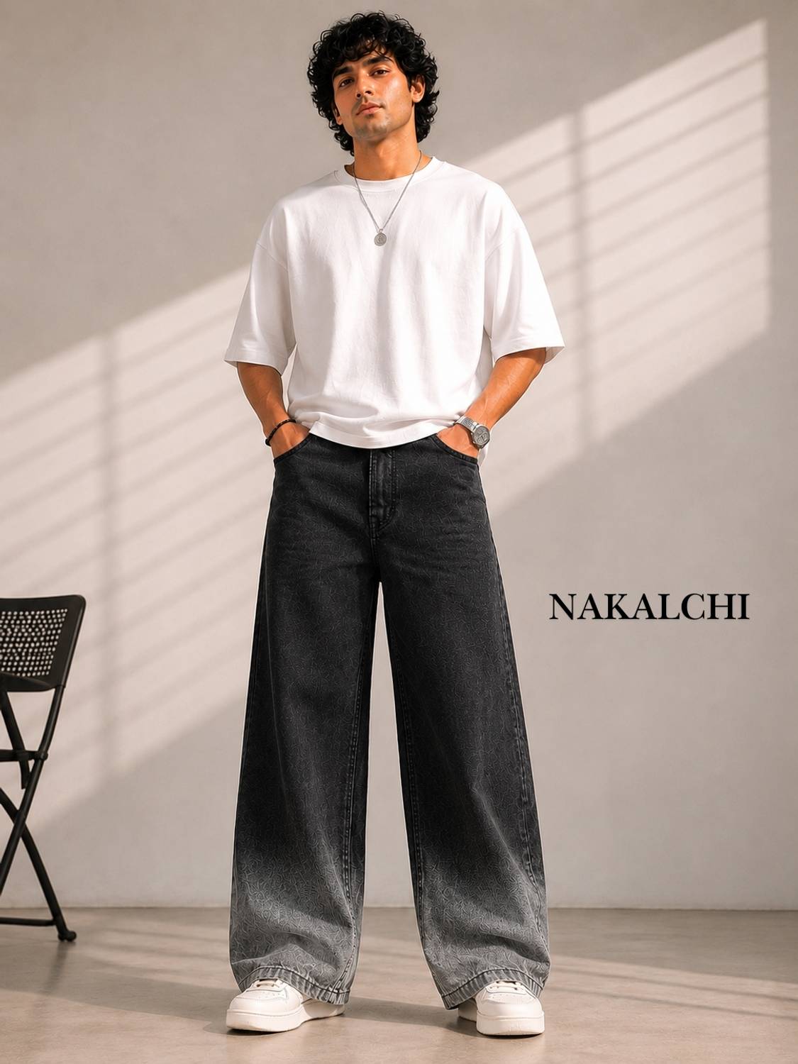 Nakalchi Wide Leg Men Black, Grey Jeans - Image 1