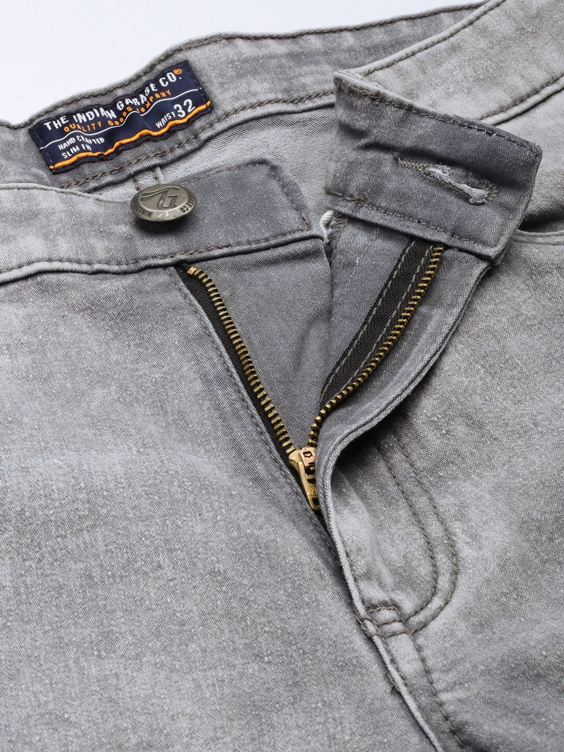 Image of The Indian Garage Co. Men Slim Mid Rise Grey Jeans