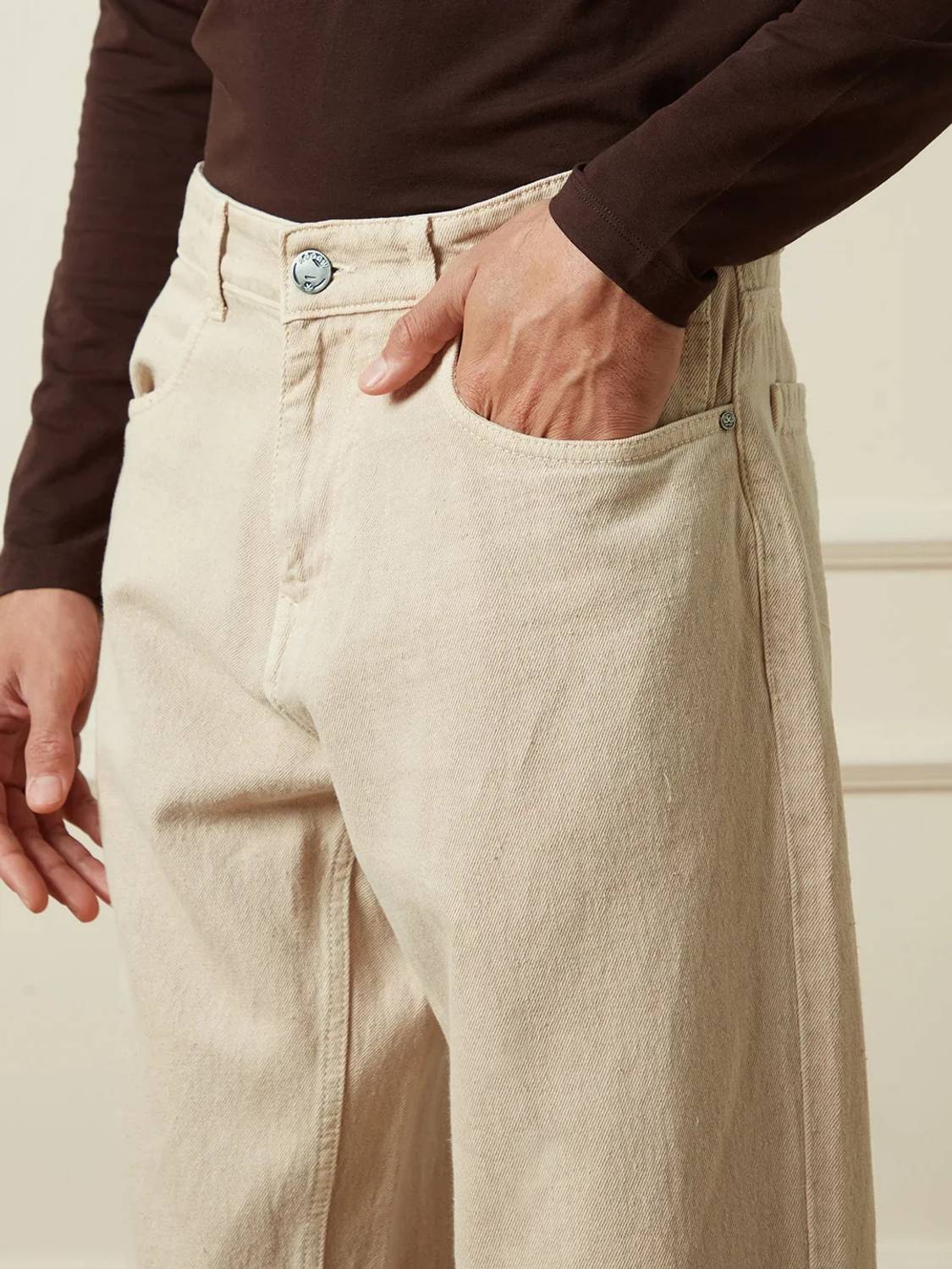 DENIM Relaxed Fit Men Beige Jeans - Image 4