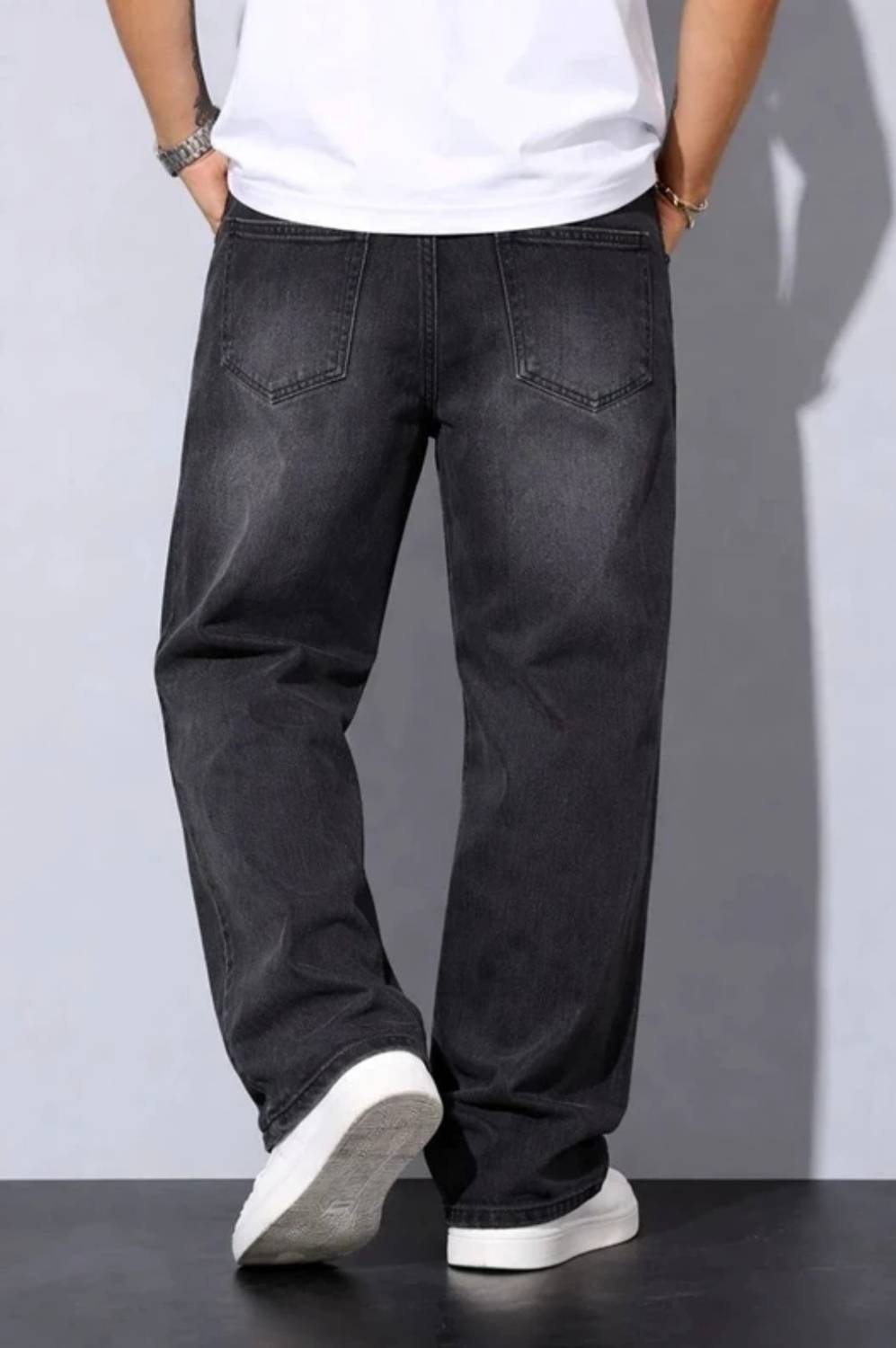 Men & Women Baggy Fit Mid Rise Black, Silver Jeans - Image 5
