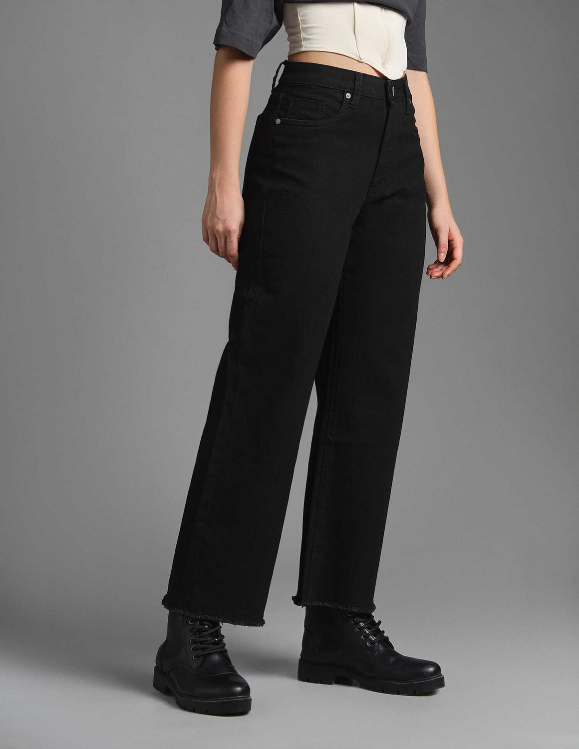 Image of FLYING MACHINE Wide Leg Women Black Jeans