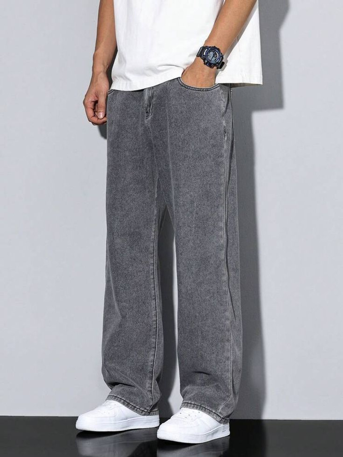 Image of itup Straight Fit Men Grey Jeans