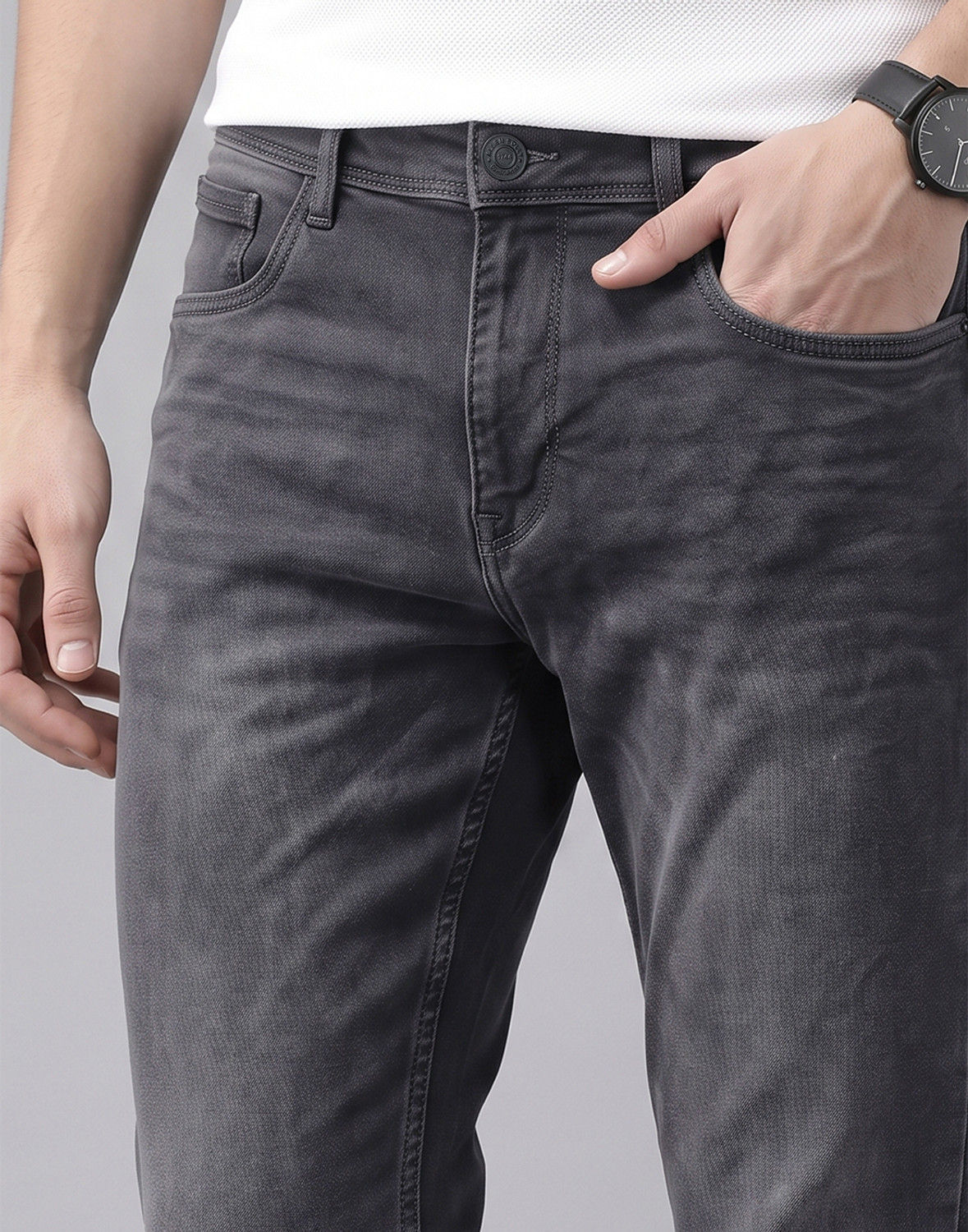 Image of Allen Solly Men Regular Mid Rise Black Jeans