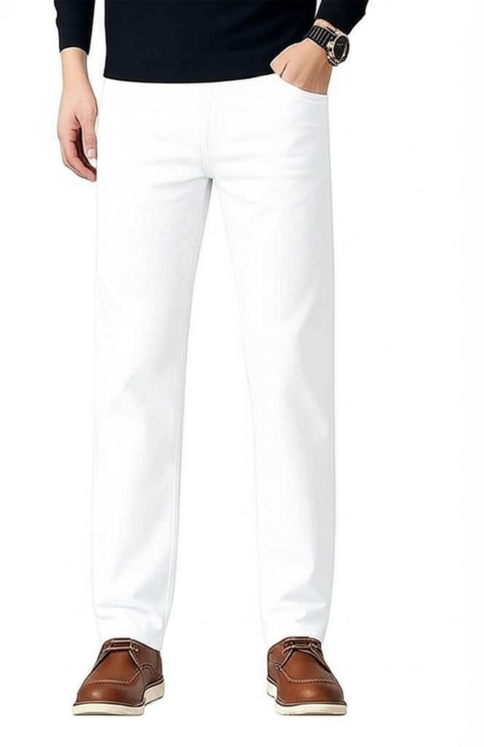 Image of BEN MARTIN Straight Fit Men White Jeans