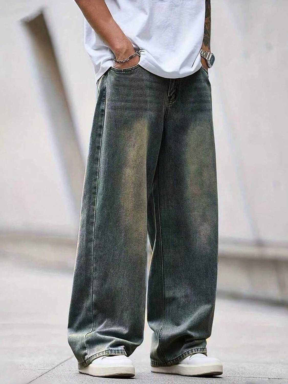 YAMEETFIT Baggy Fit Men Light Green Jeans