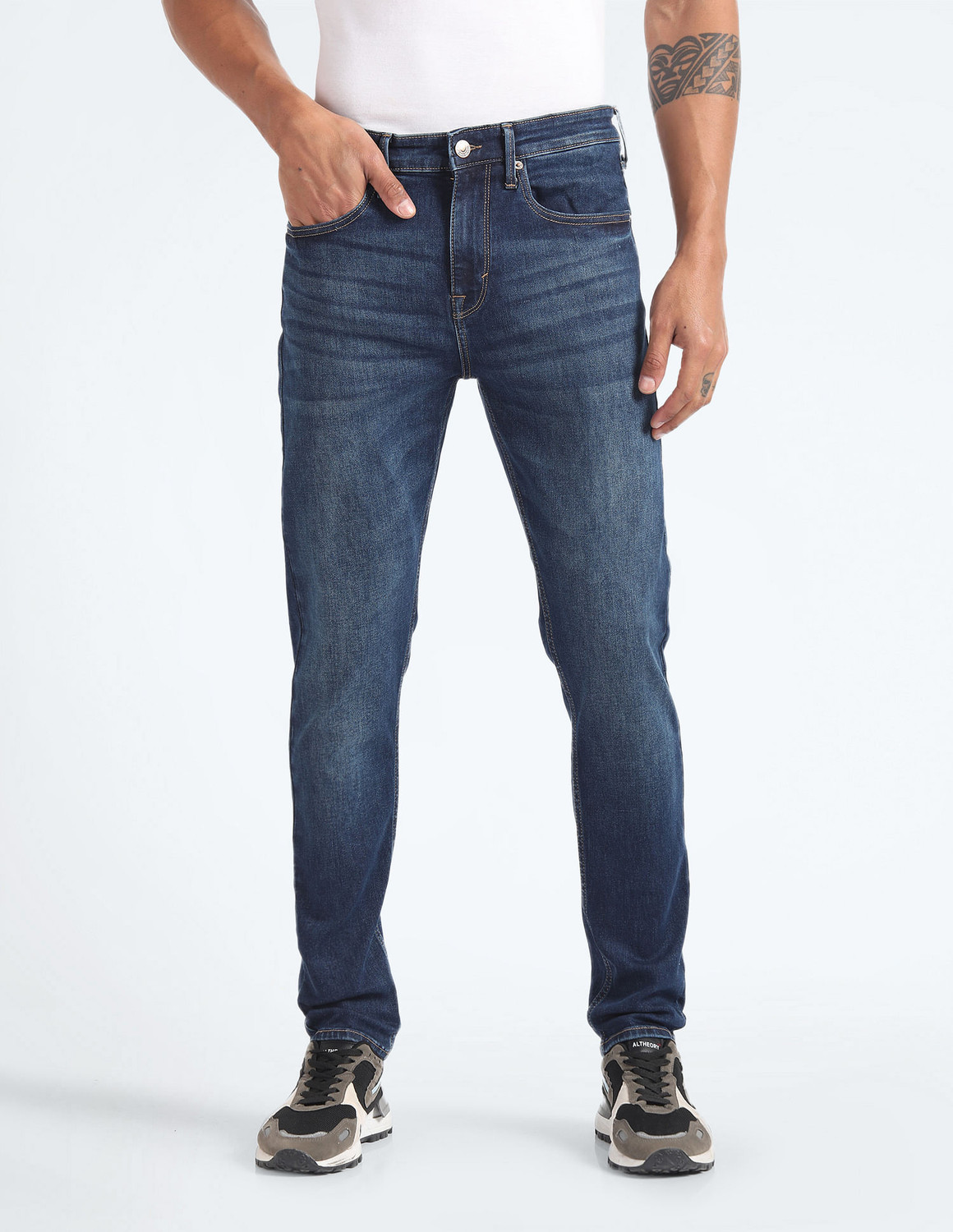 Image of FLYING MACHINE Tapered Fit Men Blue Jeans