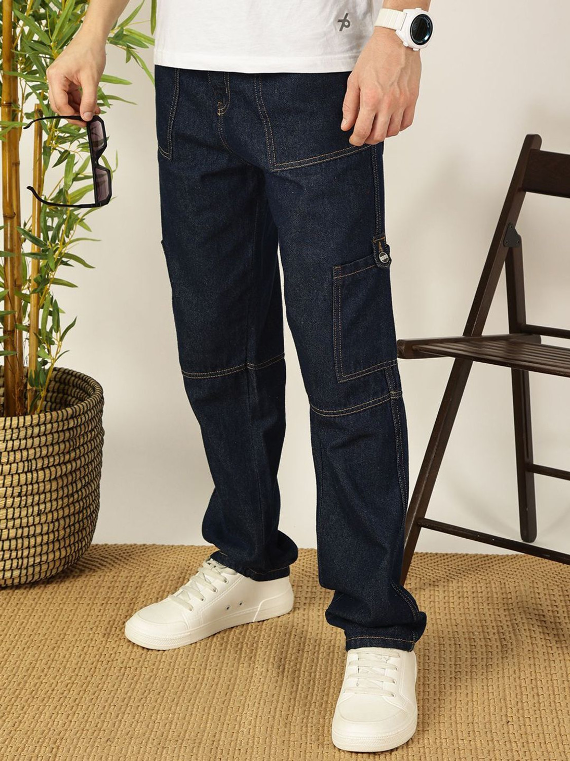 Image of Mast & Harbour Relaxed Fit Men Blue Jeans