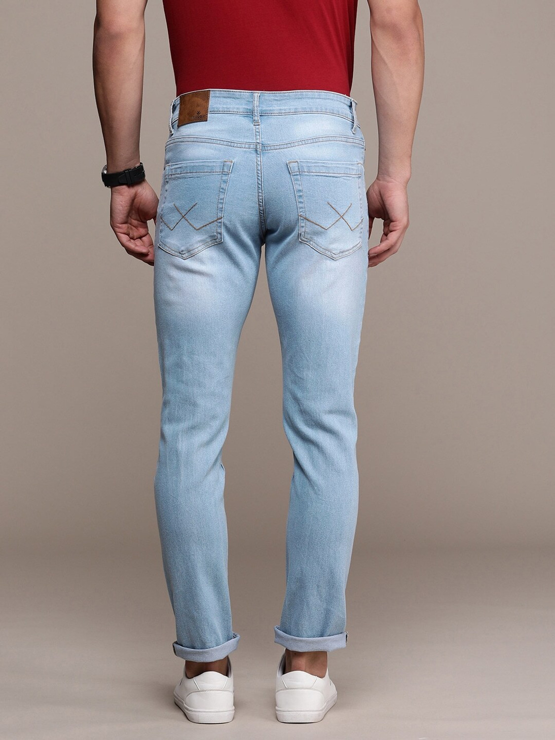 Image of WROGN Men Slim Mid Rise Light Blue Jeans