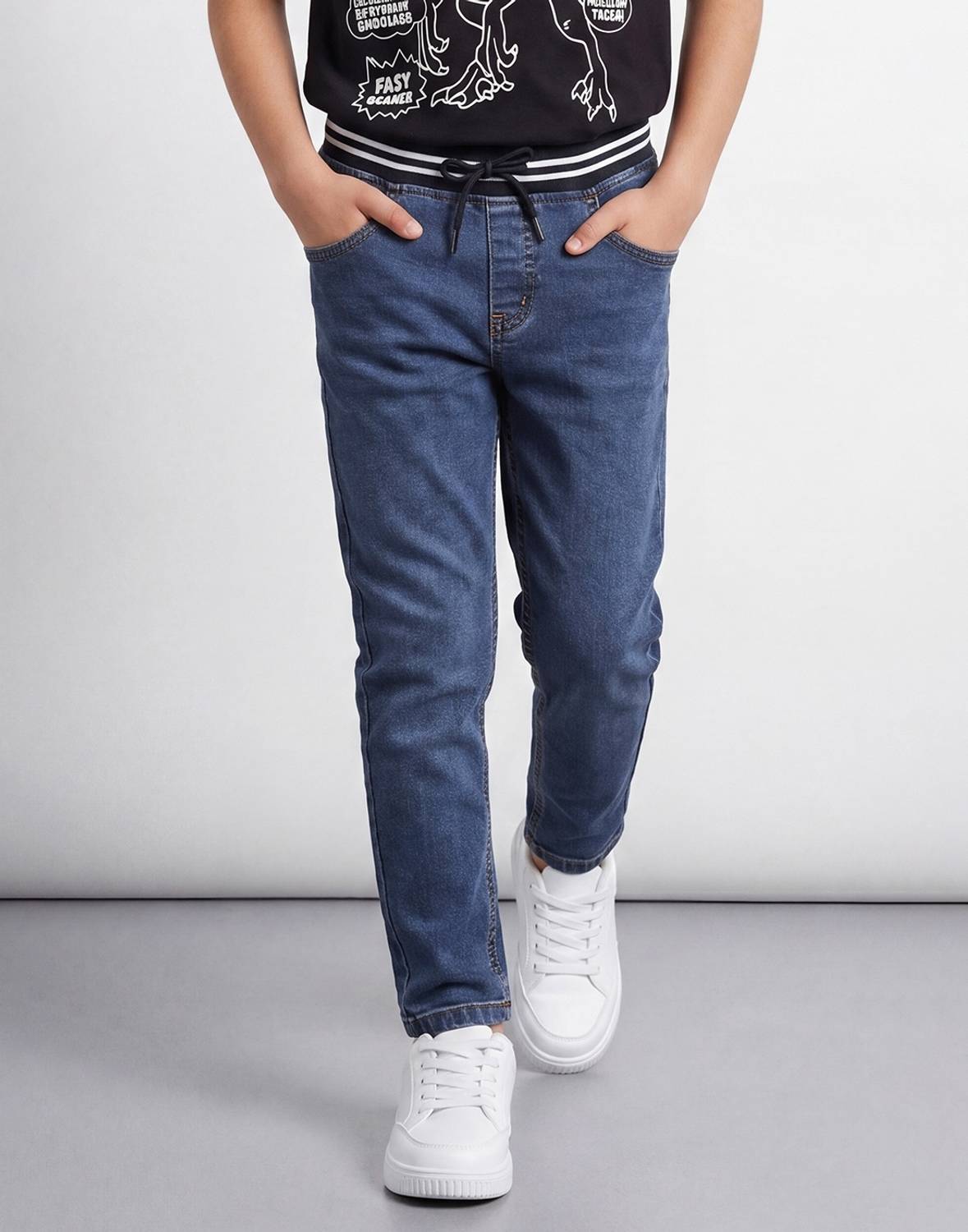Allen Solly Boys Jogger Fit Mid Rise Blue Jeans