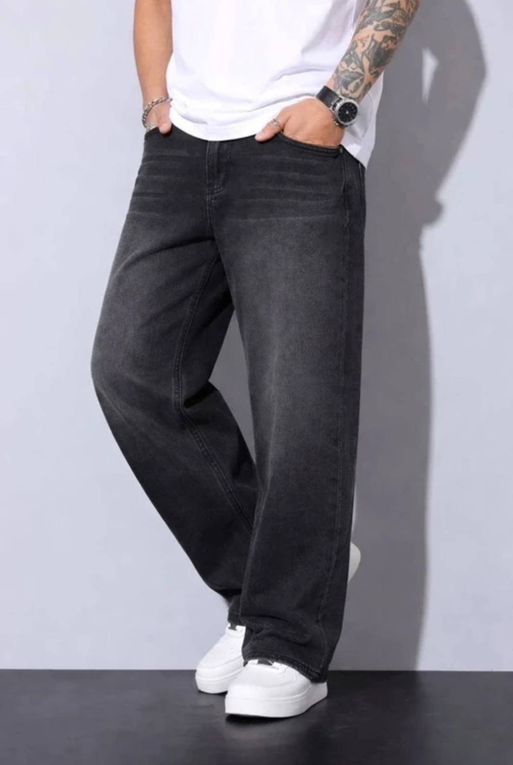 Men & Women Baggy Fit Mid Rise Black, Silver Jeans - Image 3