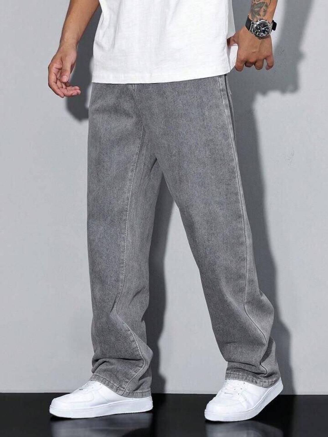Image of H&H Men Straight Fit High Rise Grey Jeans