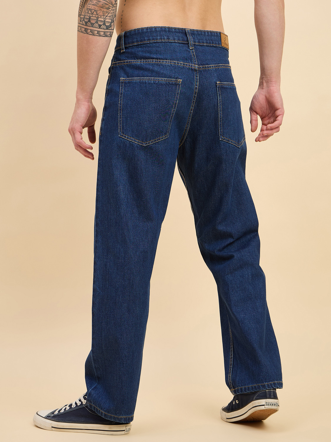 Image of STUDIO NEXX Men Loose Fit Mid Rise Dark Blue Jeans