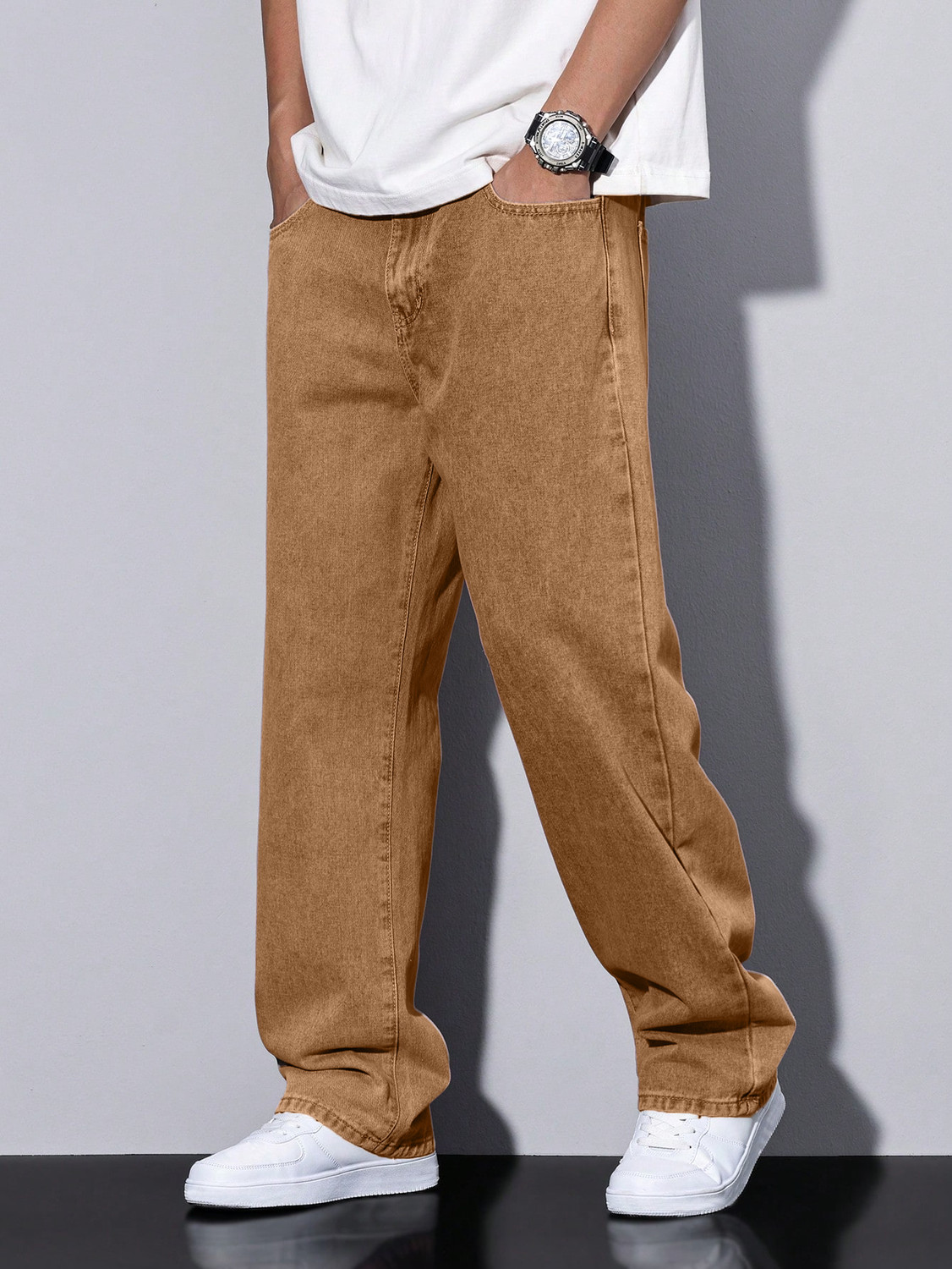 Image of Plus91 Loose Fit Men Brown Jeans