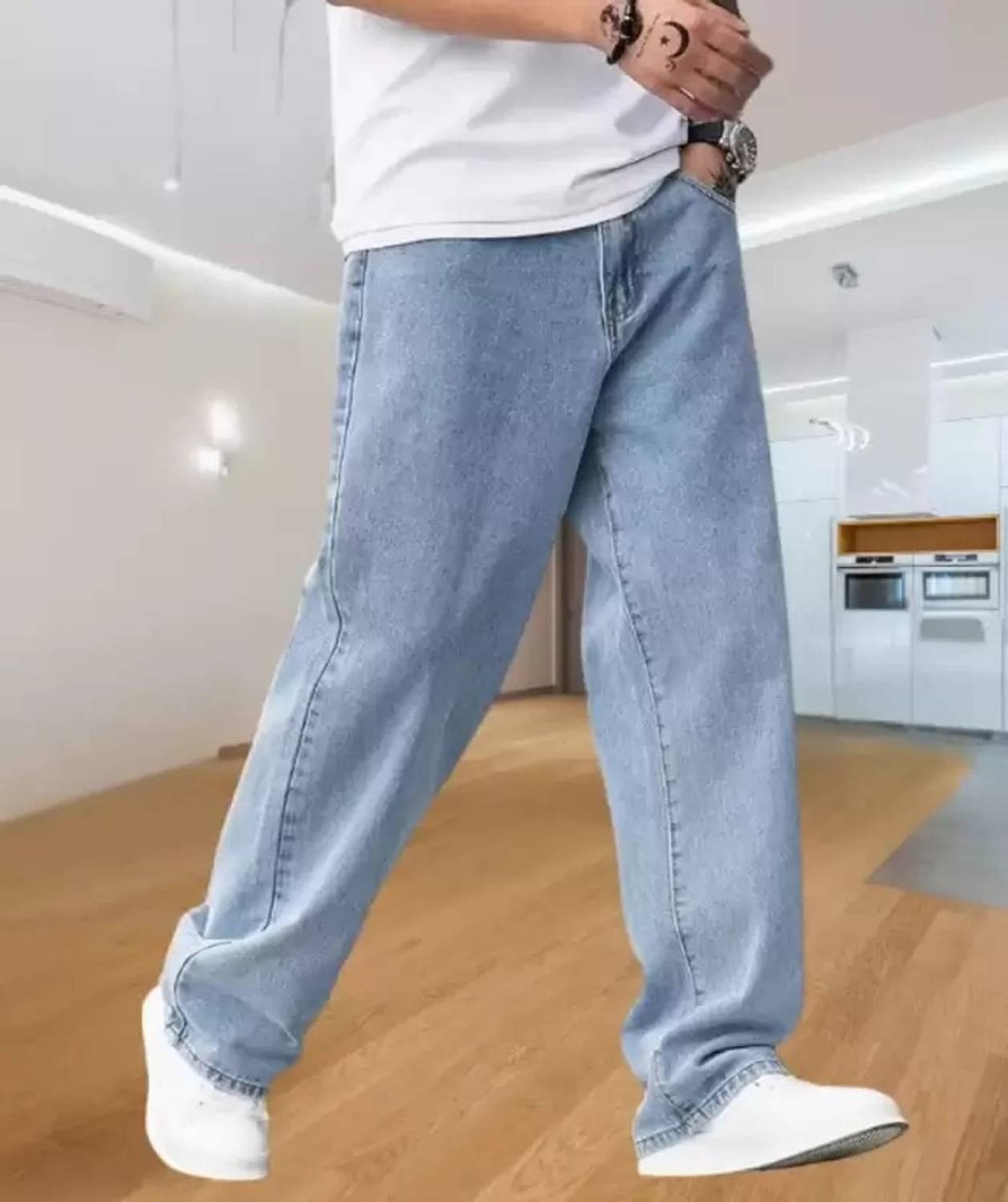 Playfeel Loose Fit Men Light Blue Jeans - Image 3