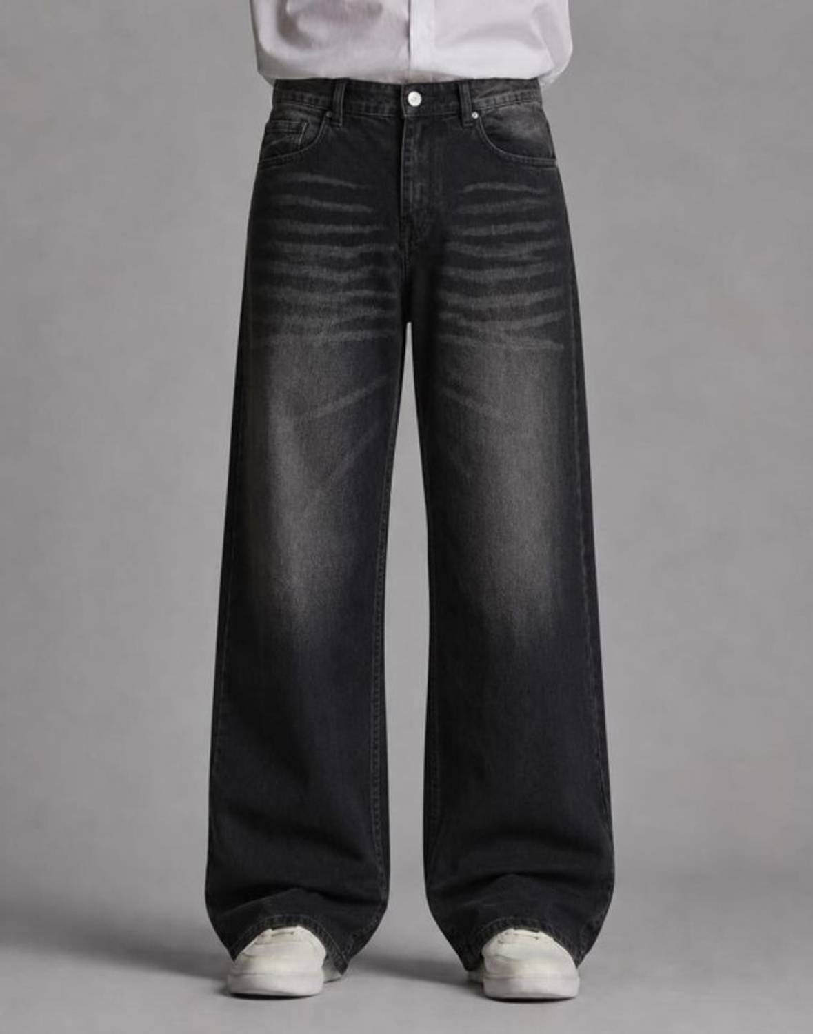 Veliume Wide Leg Men Dark Grey Jeans