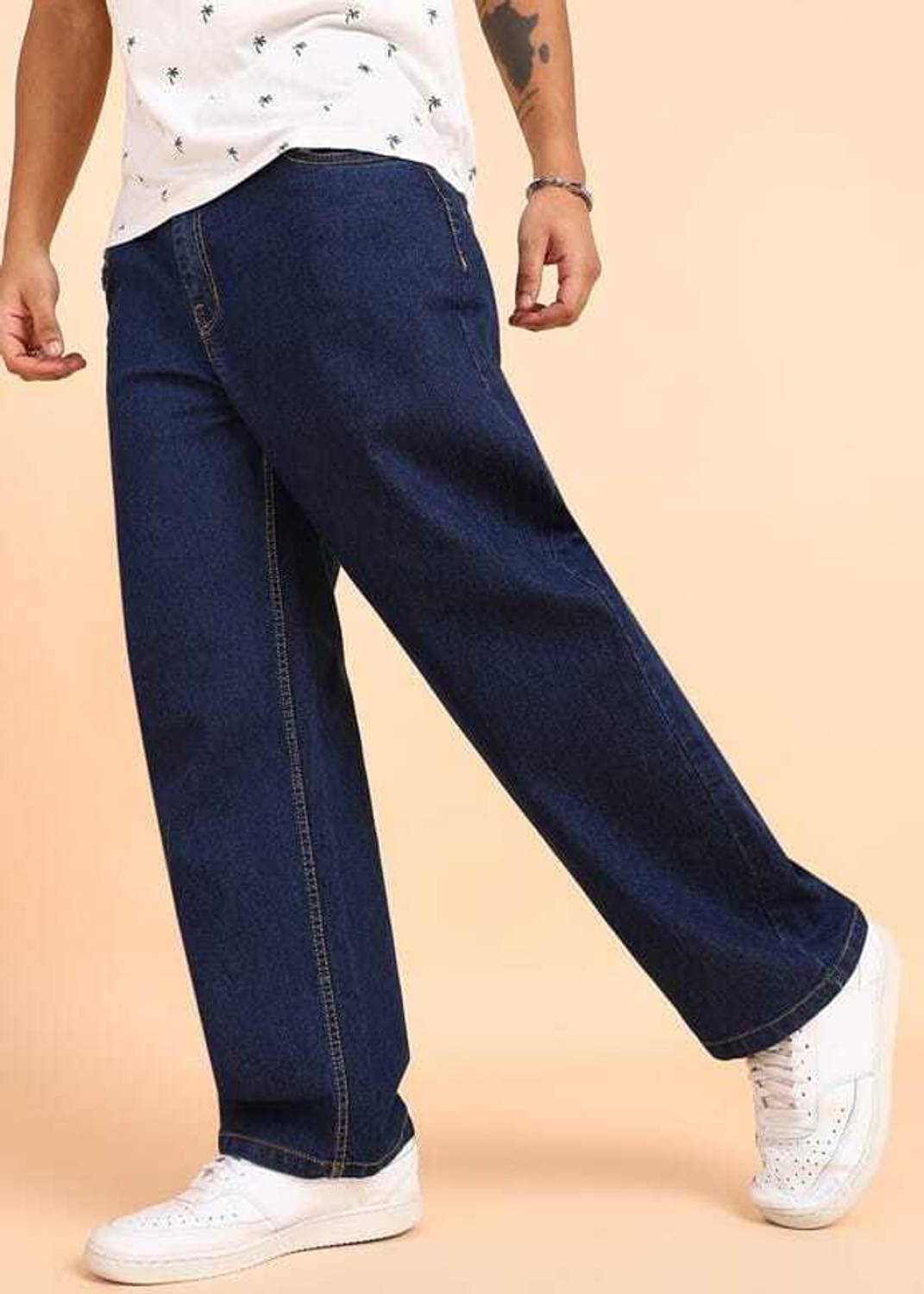 Men Straight Fit Mid Rise Dark Blue Jeans - Image 3