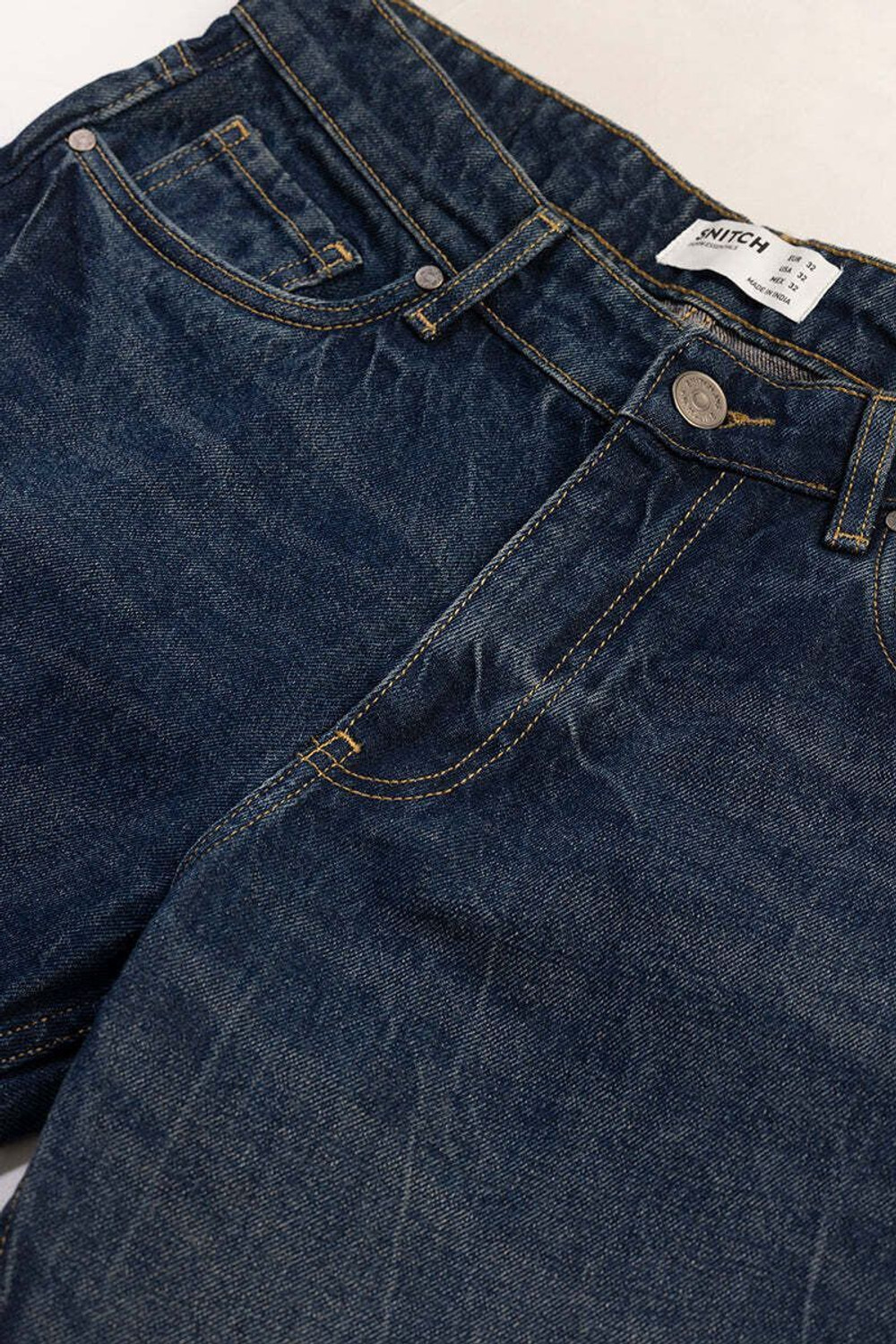 Image of Snitch Relaxed Fit Men Dark Blue Jeans