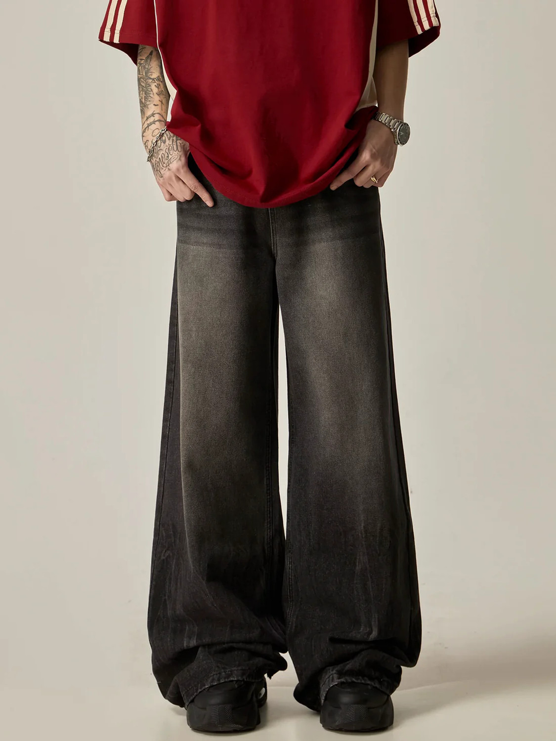 Image of URBELLA Loose Fit Men Black Jeans