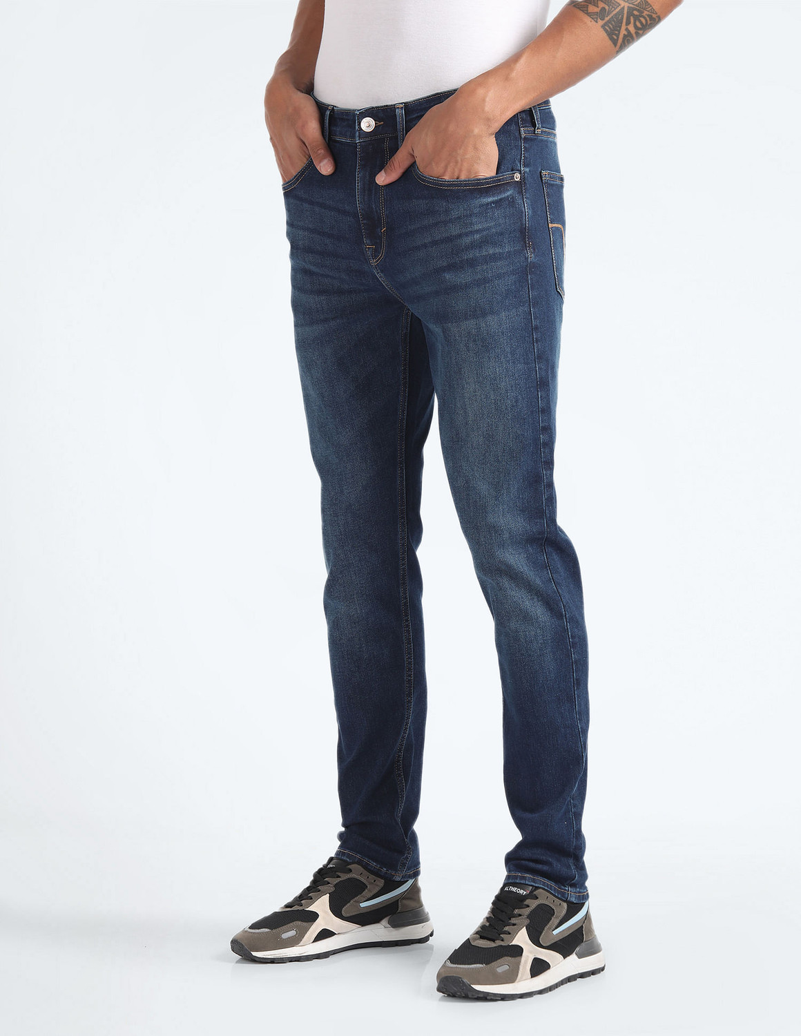 Image of FLYING MACHINE Tapered Fit Men Blue Jeans