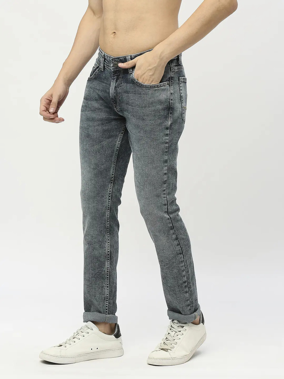 Image of Spykar Slim Men Grey Jeans