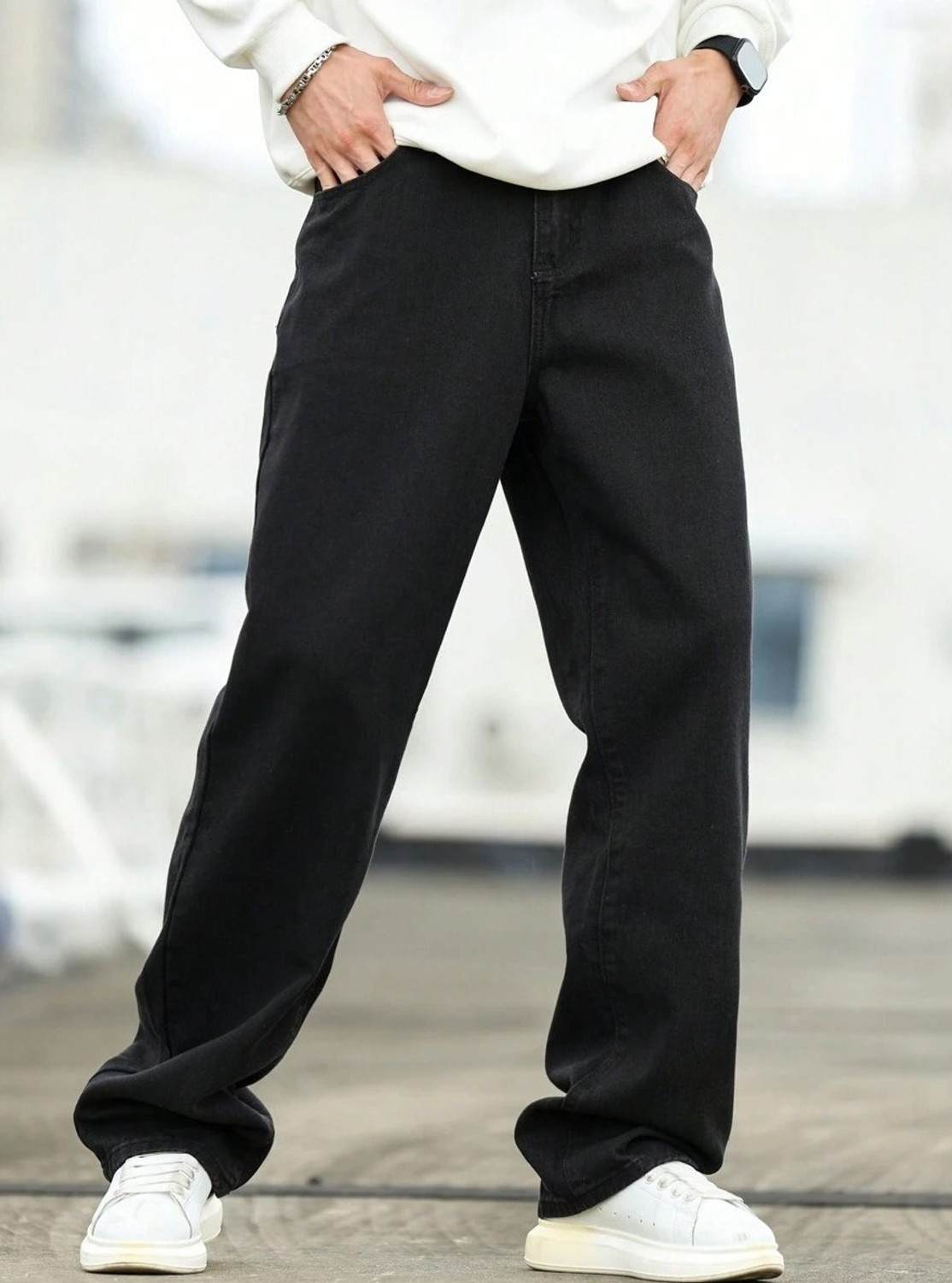 Image of DENIM LOOK Straight Fit Men Black Jeans
