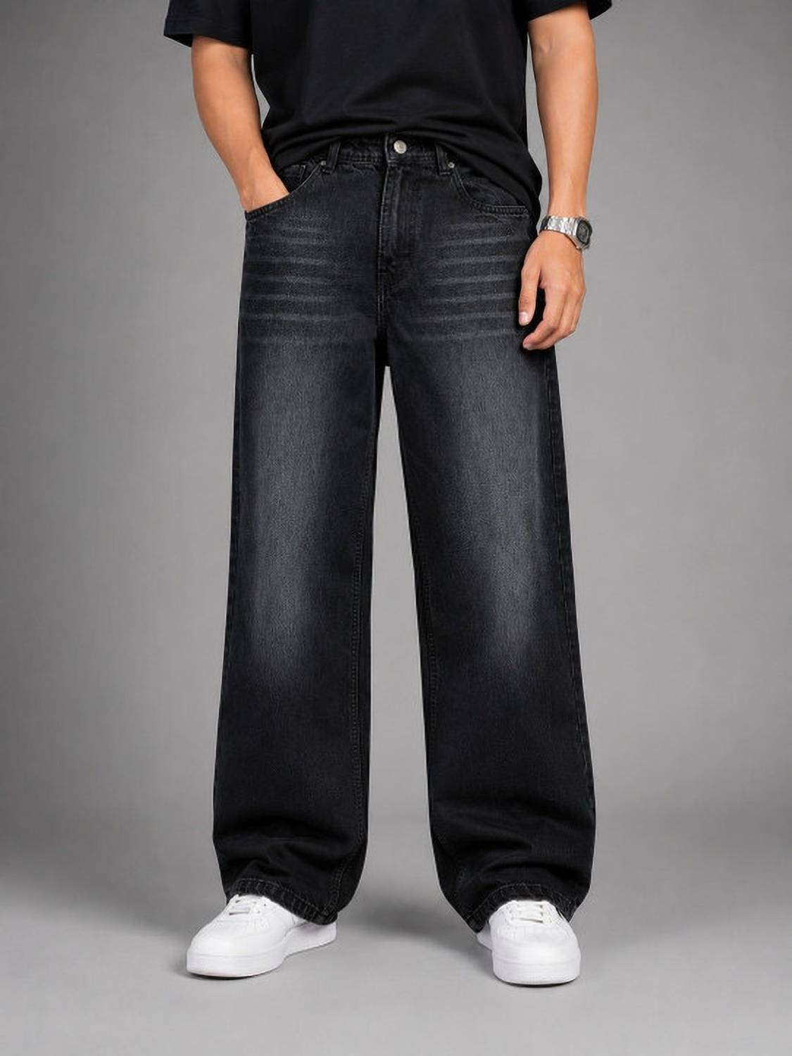 Sobbers Loose Fit Men Black Jeans