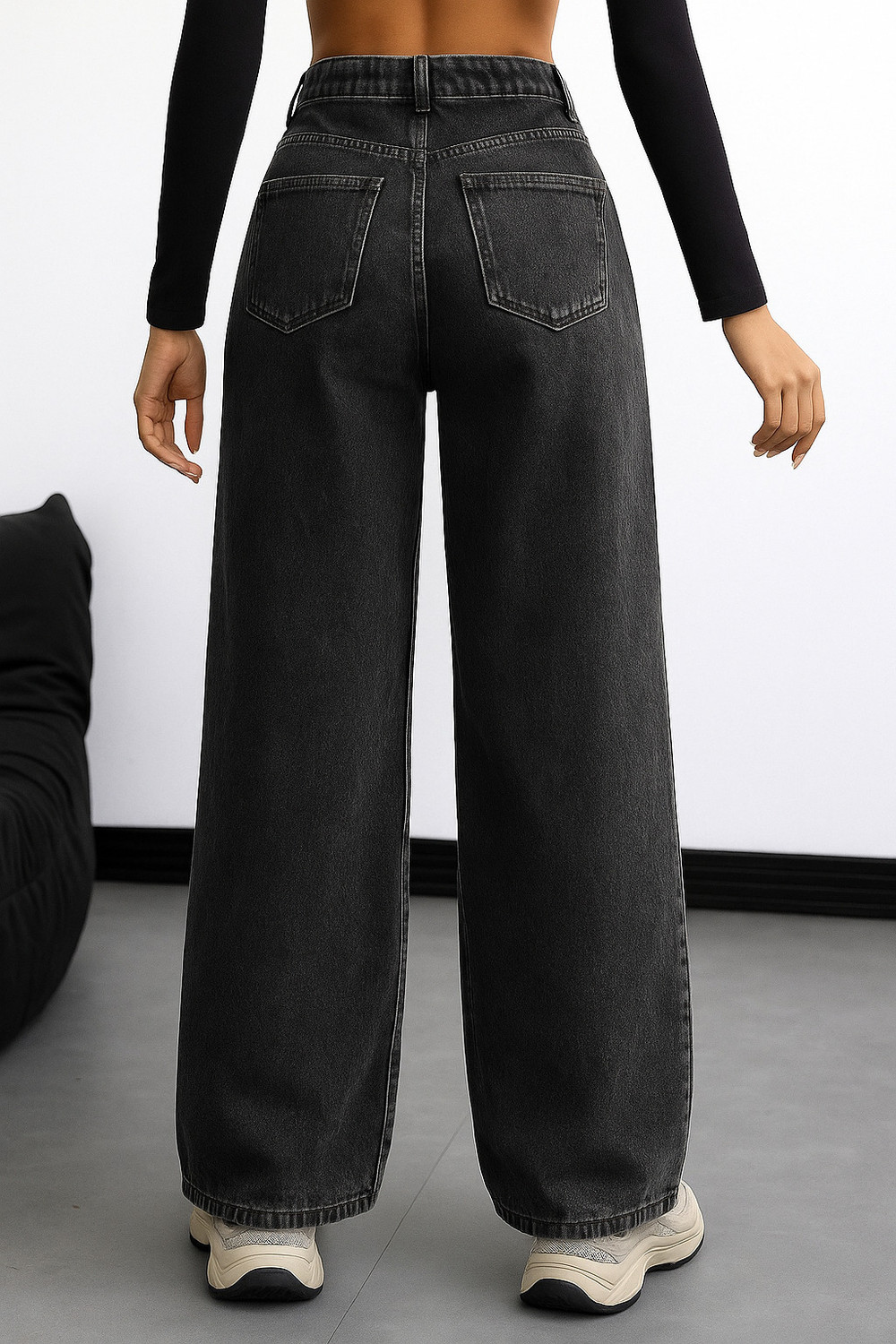 Image of KASHIAN Loose Fit Women Black Jeans