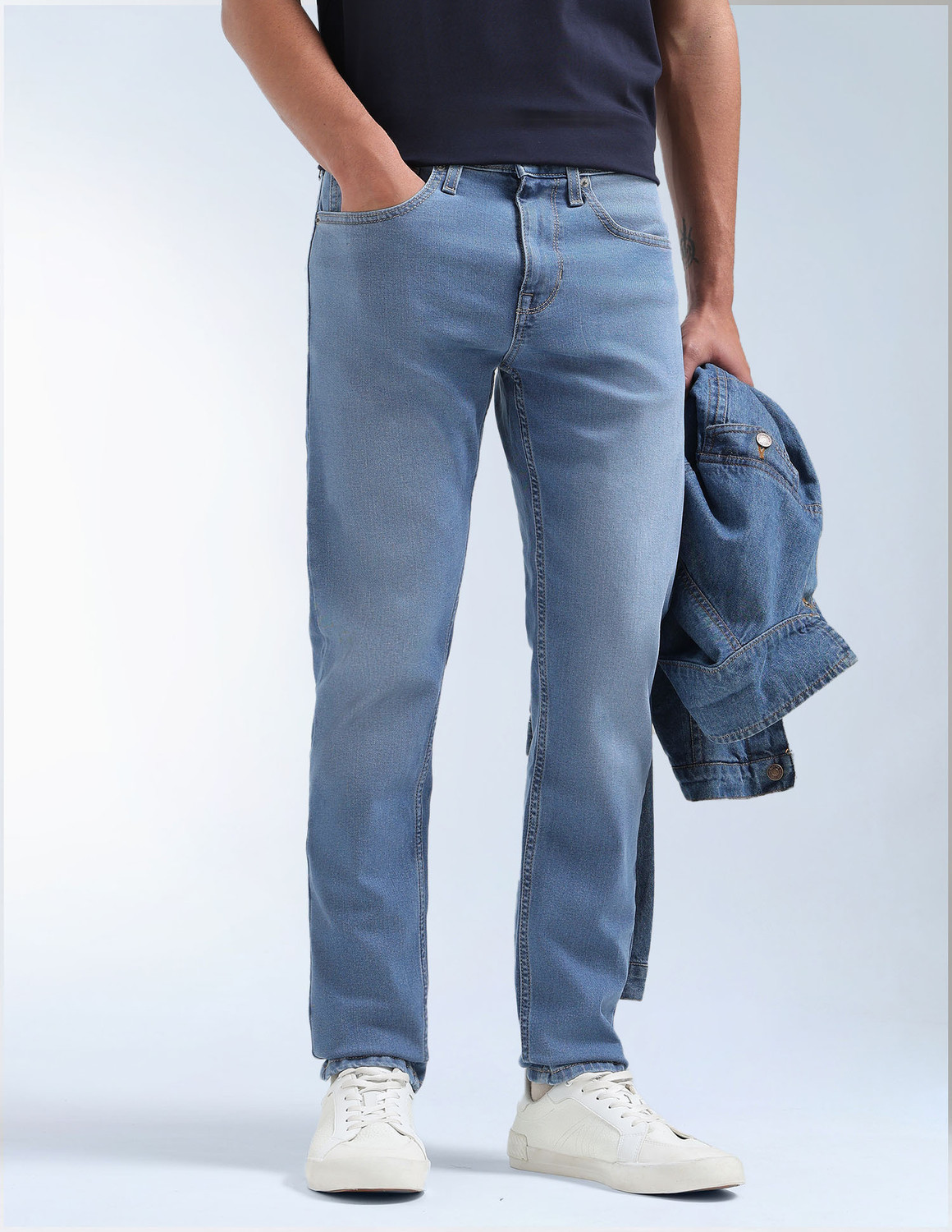 Image of FLYING MACHINE Tapered Fit Men Blue Jeans