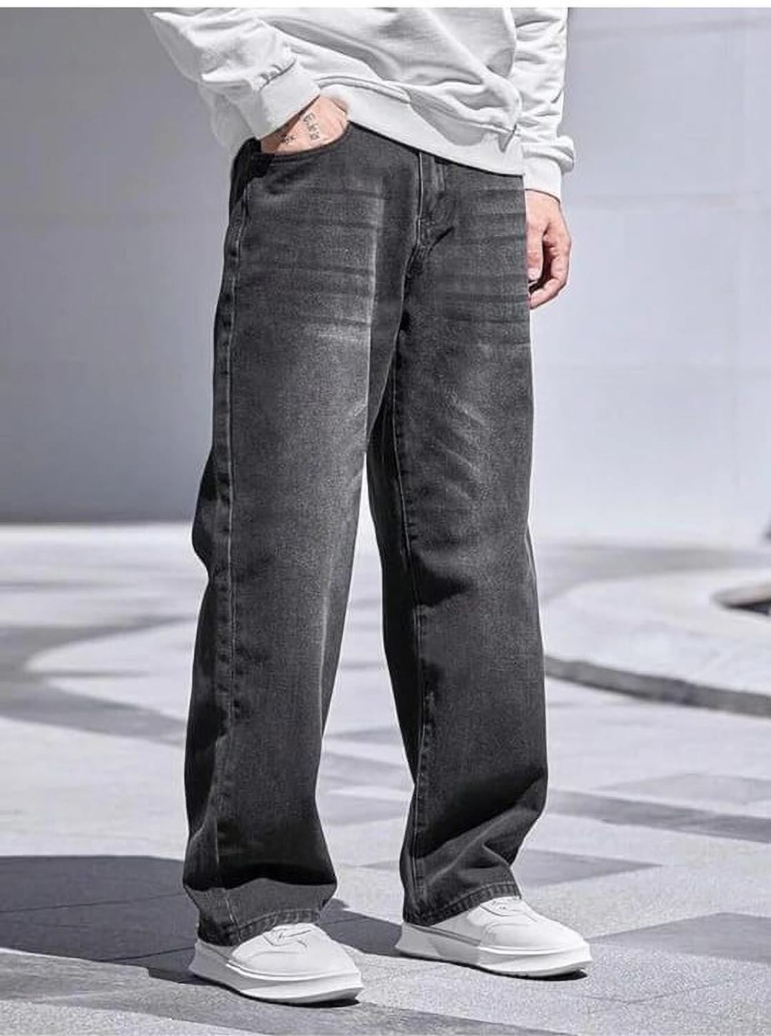 Image of FOXIEFIT Baggy Fit Men Dark Grey Jeans