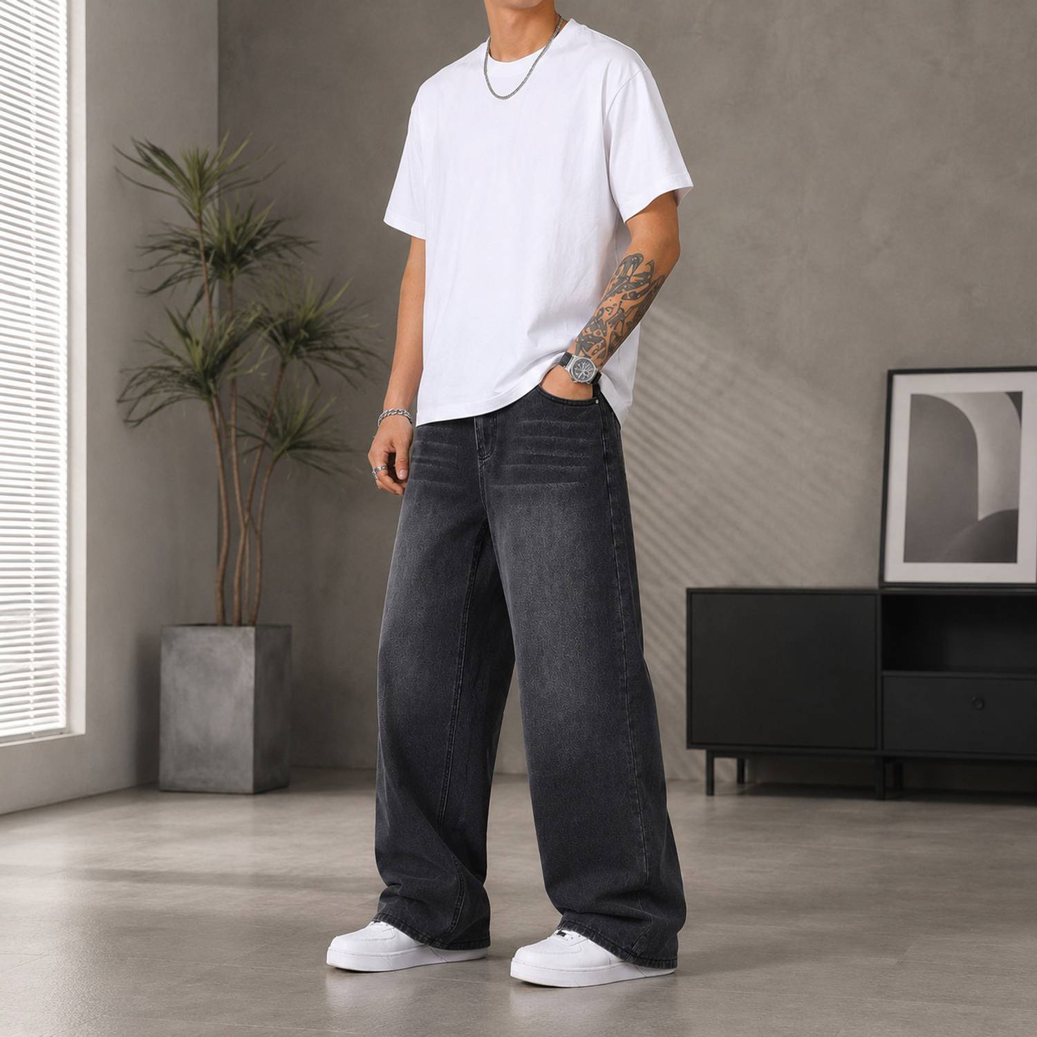 BASIC Straight Fit Men Grey Jeans - Image 3