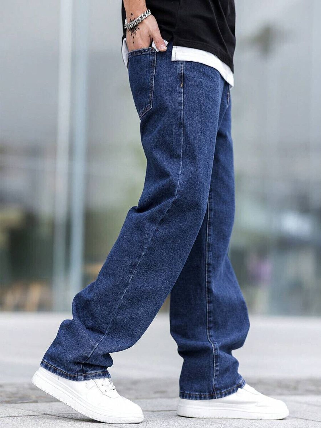 Image of Moda Pride Loose Fit Men Dark Blue Jeans