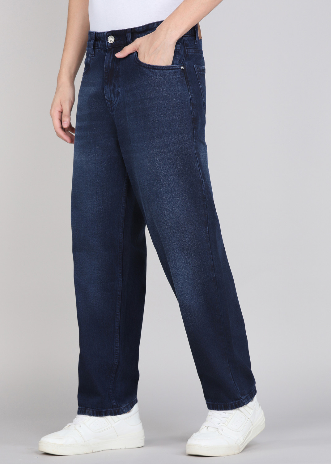 Image of WROGN Men Loose Fit Mid Rise Blue Jeans
