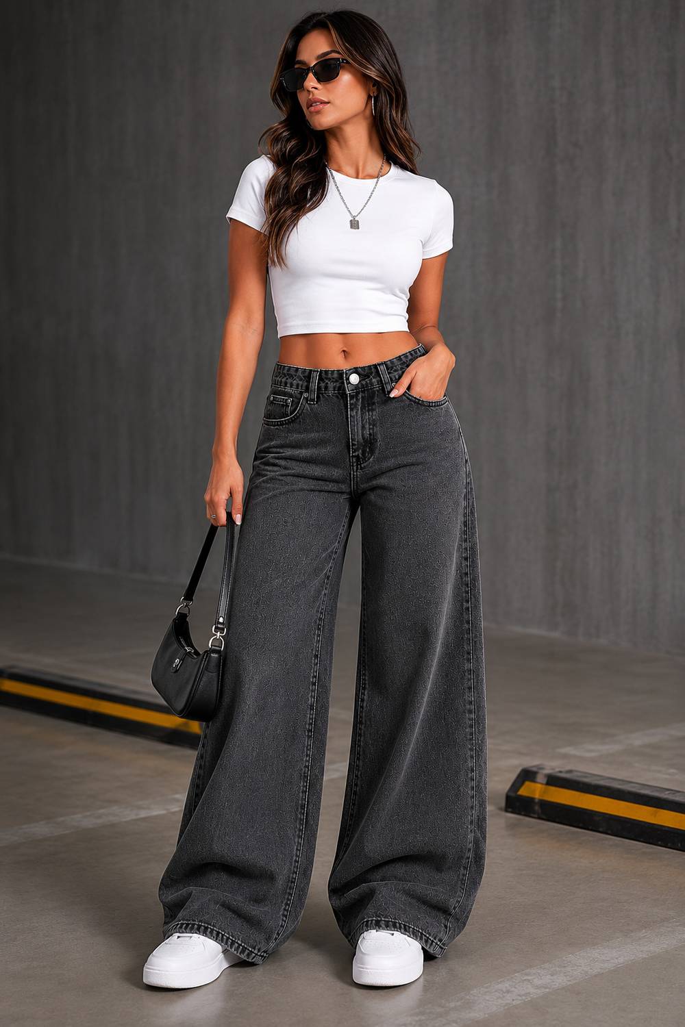 WOMANLACE Wide Leg Dark Grey Jeans - Image 5