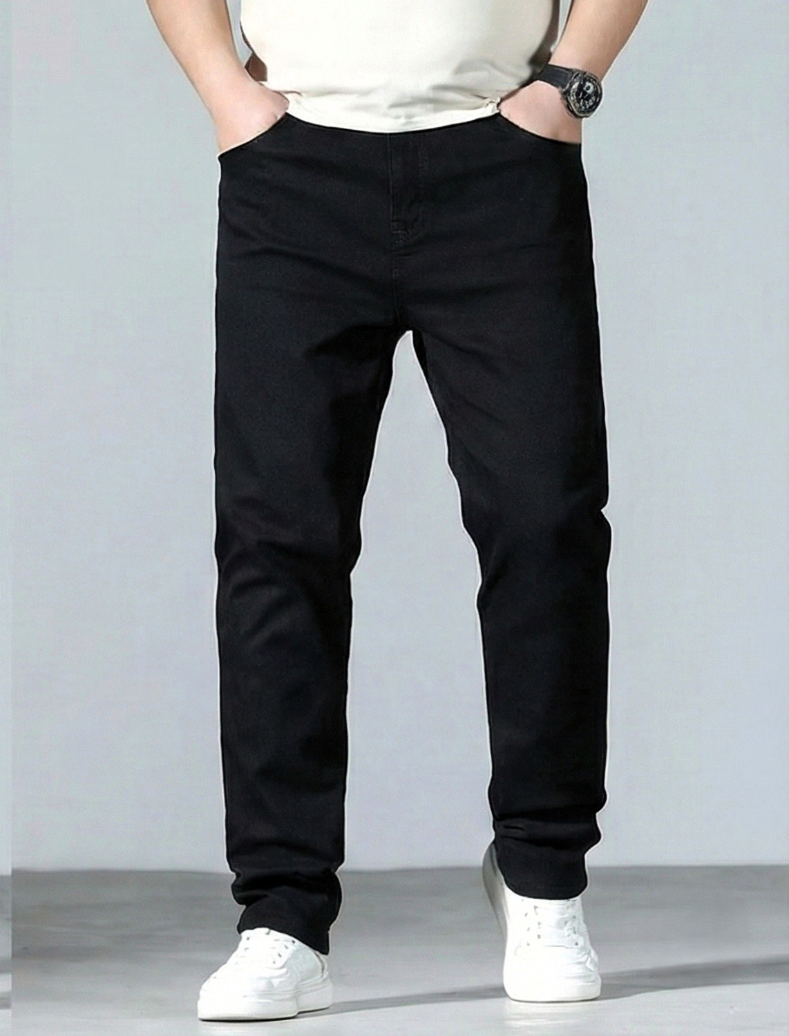 Image of HAVIVA Tapered Fit Men Black Jeans