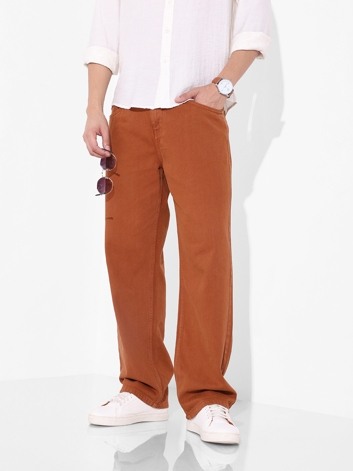 Image of The Indian Garage Co. Relaxed Fit Men Brown Jeans