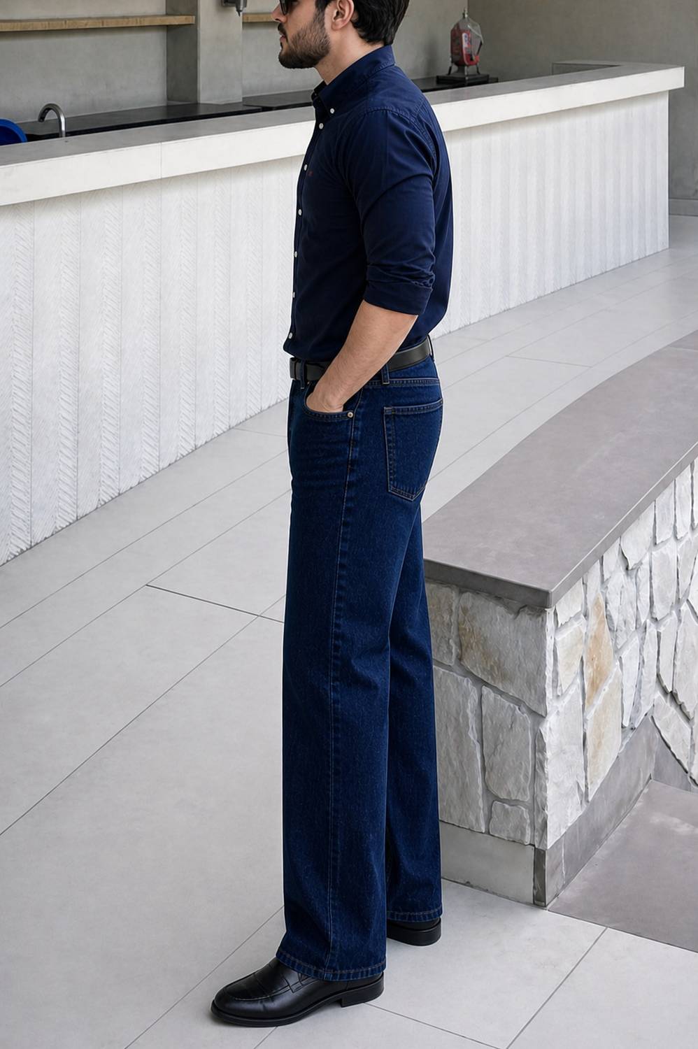 LEVORCE Loose Fit Men Dark Blue Jeans - Image 3