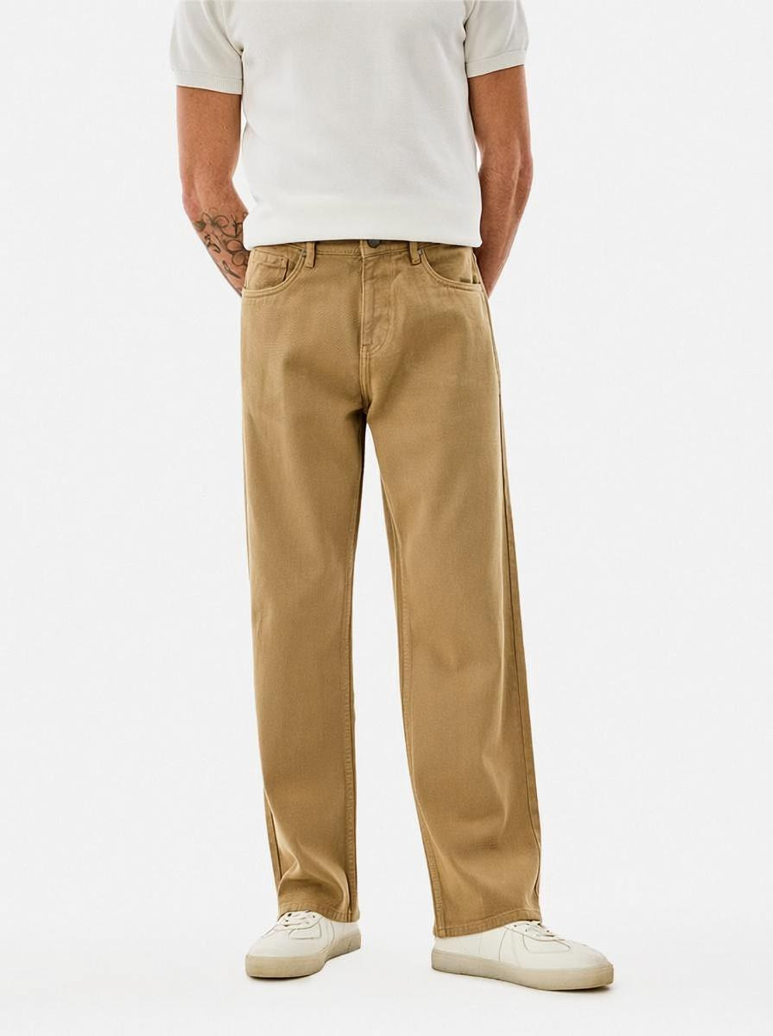 Image of Snitch Straight Fit Men Beige Jeans
