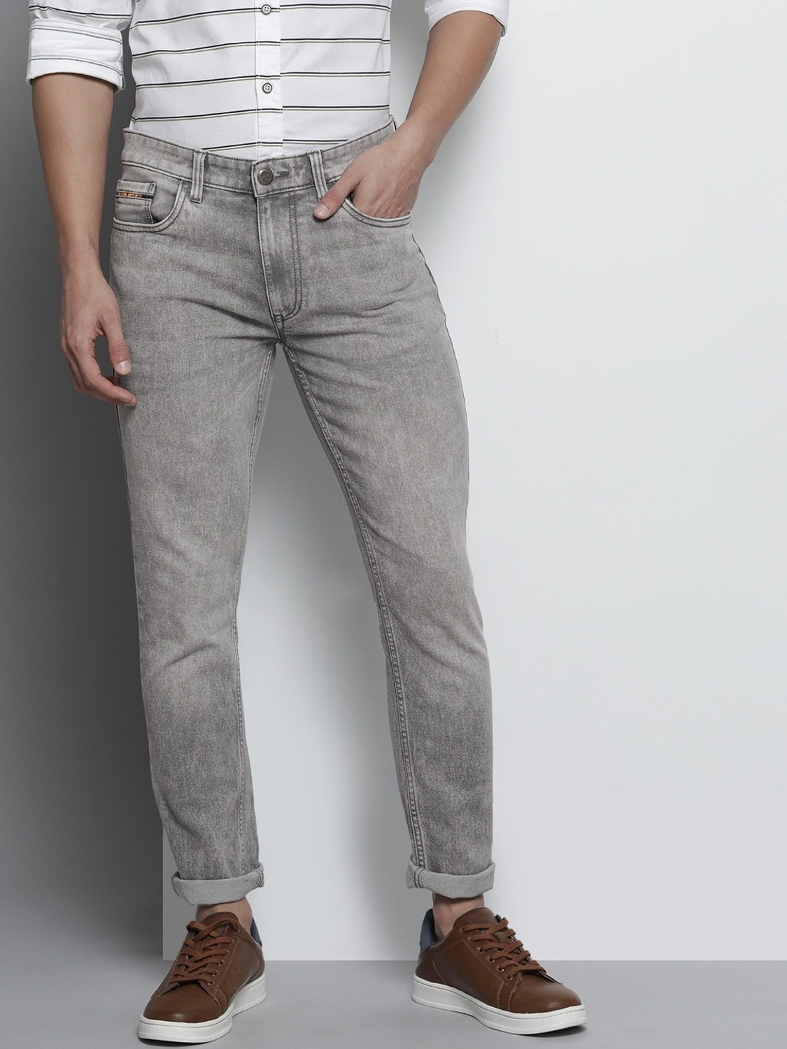 Image of The Indian Garage Co. Men Slim Mid Rise Grey Jeans