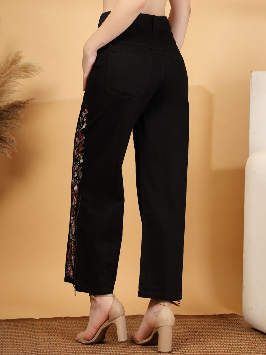 Image of Cosmic Trio Wide Leg Women Black Jeans