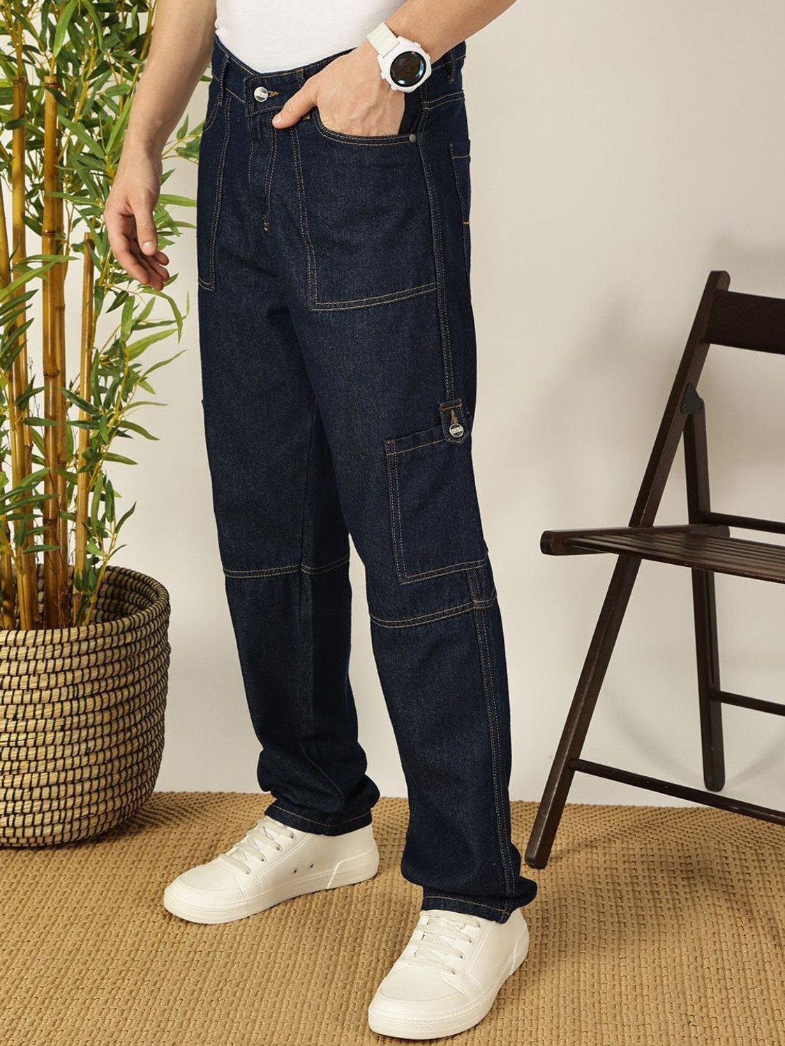Image of Mast & Harbour Relaxed Fit Men Blue Jeans