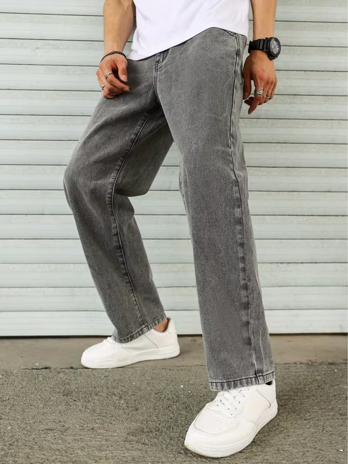 Image of DENIM4MEN Straight Fit Men Grey Jeans