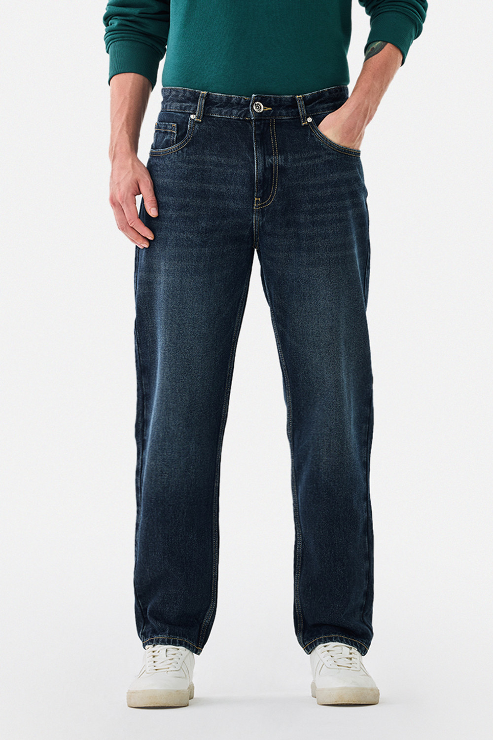 Image of Snitch Relaxed Fit Men Dark Blue Jeans